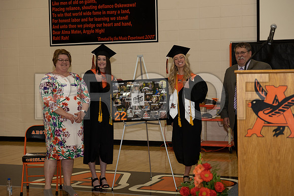 presenting class gift - Mrs smith, Megan Johnson, Class president Clair Mathys, Mr Beranek